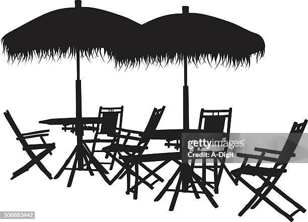 silhouette mit gartenmöbeln - klappstuhl stock-grafiken, -clipart, -cartoons und -symbole