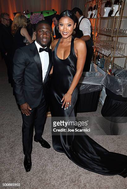Comedian Kevin Hart and Eniko Parrish attend The Diamond Ball II with D'USSE and Armand de Brignac at The Barker Hanger on December 10, 2015 in Santa...