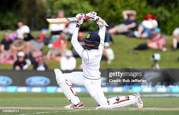 Kithuruwan Vithanage of Sri Lanka bats during day two of the First Test match between New Zealand and Sri Lanka at University Oval on December 11,...