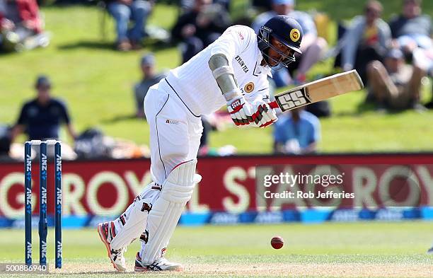 Kithuruwan Vithanage of Sri Lanka bats during day two of the First Test match between New Zealand and Sri Lanka at University Oval on December 11,...