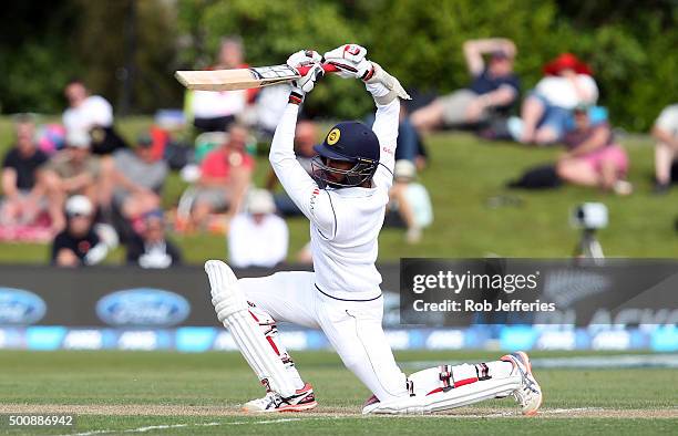 Kithuruwan Vithanage of Sri Lanka bats during day two of the First Test match between New Zealand and Sri Lanka at University Oval on December 11,...