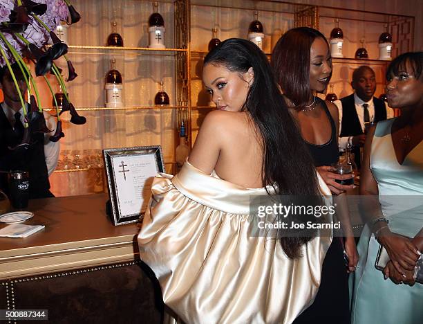 Recording artist Rihanna attends The Diamond Ball II with D'USSE and Armand de Brignac at The Barker Hanger on December 10, 2015 in Santa Monica,...