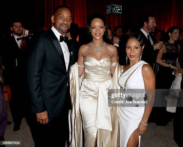 Actor Will Smith, recording artist Rihanna and actress Jada Pinkett Smith attend The Diamond Ball II with D'USSE and Armand de Brignac at The Barker...