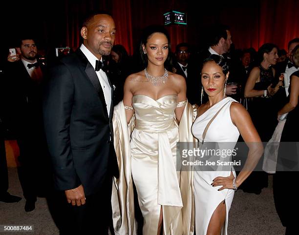 Actor Will Smith, recording artist Rihanna and actress Jada Pinkett Smith attend The Diamond Ball II with D'USSE and Armand de Brignac at The Barker...