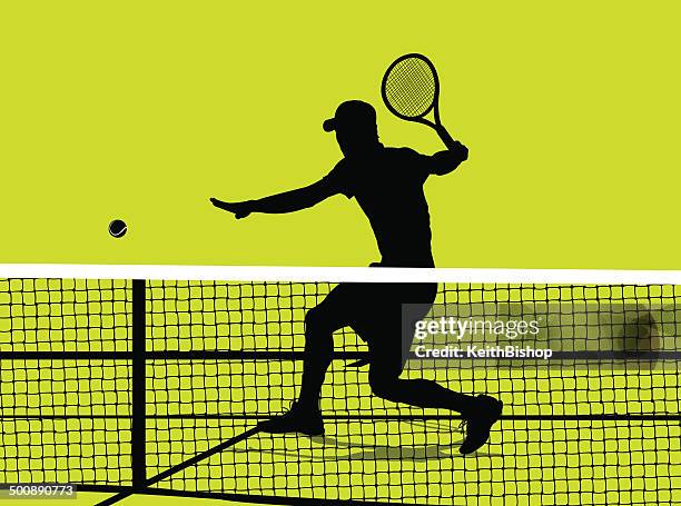 tennis-spieler-volley hintergrund - tennisnetz stock-grafiken, -clipart, -cartoons und -symbole