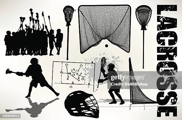 lacrosse player-sticks, ziel, helm, team - lacrosse stock-grafiken, -clipart, -cartoons und -symbole