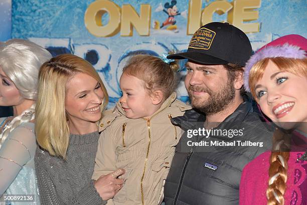 Personality Jack Osbourne, wife Lisa Stelly and daughter Pearl attend the premiere of Disney On Ice's "Frozen" at Staples Center on December 10, 2015...