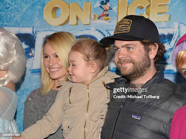 Personality Jack Osbourne, wife Lisa Stelly and daughter Pearl attend the premiere of Disney On Ice's "Frozen" at Staples Center on December 10, 2015...