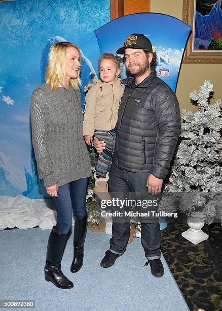 Personality Jack Osbourne, wife Lisa Stelly and daughter Pearl attend the premiere of Disney On Ice's "Frozen" at Staples Center on December 10, 2015...