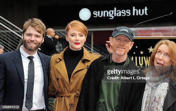 Actor Seth Gabel, actress Bryce Dallas Howard, director/father Ron Howard and mother Cheryl Howard at the Ron Howard Star ceremony on The Hollywood...