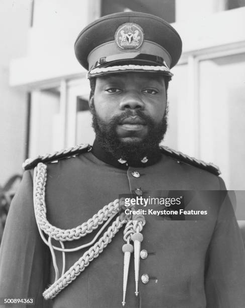 Colonel Odumegwu Ojukwu, Governor of East Nigeria, wearing military uniform, circa 1966.