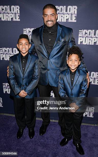 David Otunga and sons attend "The Color Purple" Broadway opening night at the Bernard B. Jacobs Theatre on December 10, 2015 in New York City.