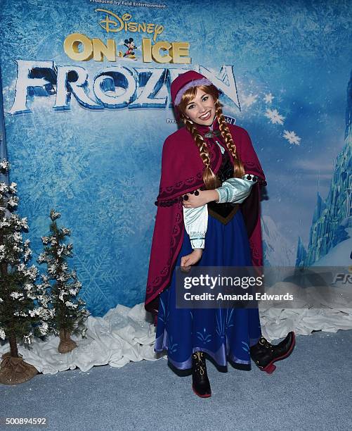 Princess Anna arrives at the premiere of Disney On Ice's "Frozen" at Staples Center on December 10, 2015 in Los Angeles, California.