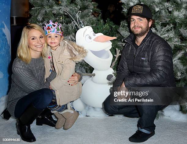 Lisa Stelly, Pearl Osbourne, and Jack Osbourne attend Disney On Ice Presents Frozen Los Angeles Premiere at Staples Center on December 10, 2015 in...