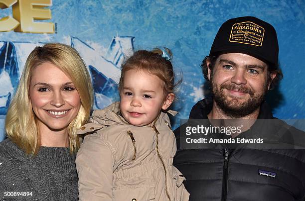 Lisa Osbourne, Pearl Osbourne and Jack Osbourne arrive at the premiere of Disney On Ice's "Frozen" at Staples Center on December 10, 2015 in Los...