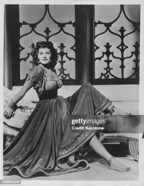 Portrait of actress Maureen O'Hara in costume, as she appears in the movie 'Bagdad', 1949.