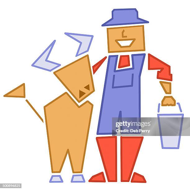 farmer and cow - traverse city stock illustrations