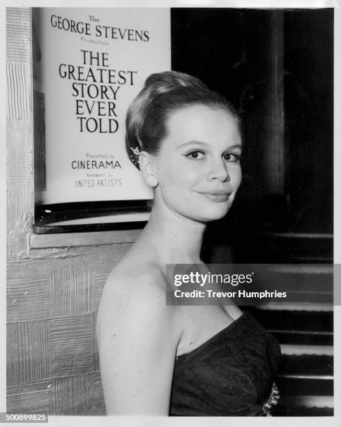 Actress Joanna Dunham arriving at the Casino Cinerama Theatre, to see 'The Greatest Story Ever Told', London, April 9th 1965.