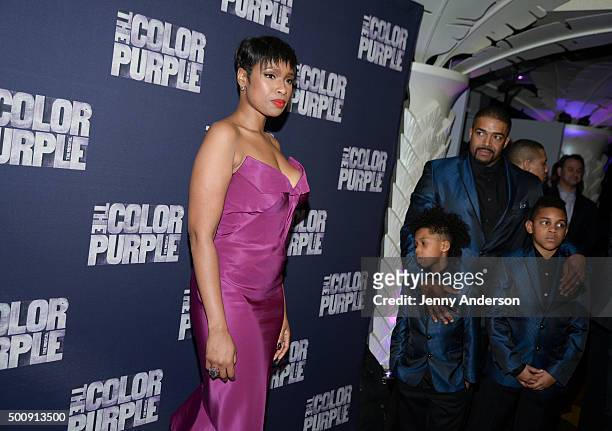 Jennifer Hudson, husband David Otunga and sons attend "The Color Purple" Broadway Opening Night at Copacabana on December 10, 2015 in New York City.