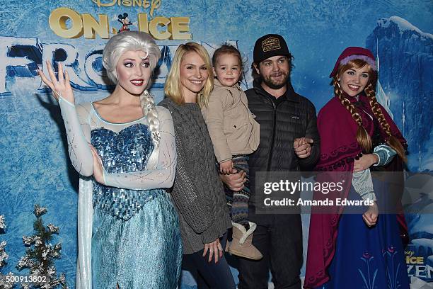 Elsa the Snow Queen, Lisa Osbourne, Pearl Osbourne, Jack Osbourne and Princess Anna arrive at the premiere of Disney On Ice's "Frozen" at Staples...