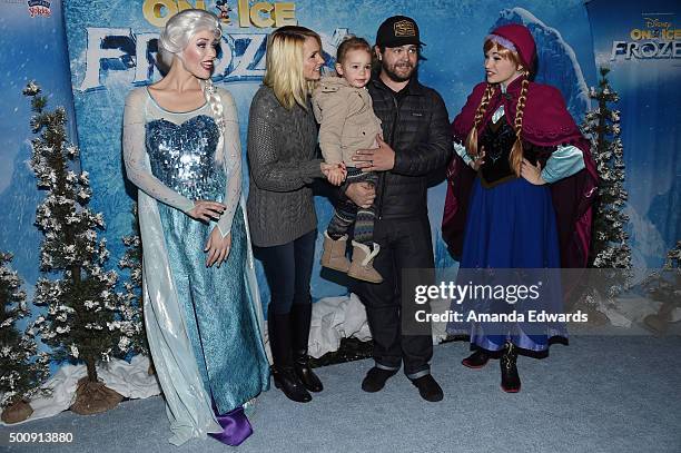 Elsa the Snow Queen, Lisa Osbourne, Pearl Osbourne, Jack Osbourne and Princess Anna arrive at the premiere of Disney On Ice's "Frozen" at Staples...