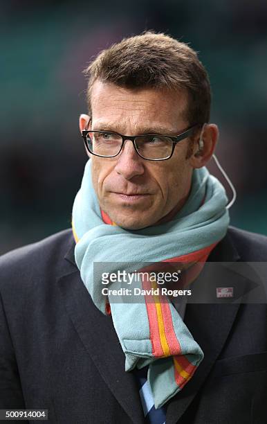 Damian Hopley, the CEO at The Rugby Players Association, looks on during the Oxford University and Cambridge University Varsity match at Twickenham...