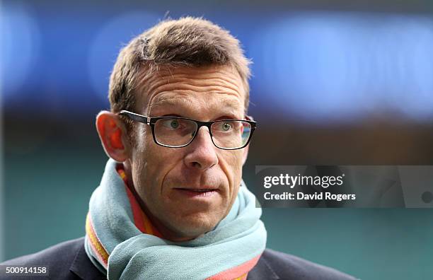 Damian Hopley, the CEO at The Rugby Players Association, looks on during the Oxford University and Cambridge University Varsity match at Twickenham...