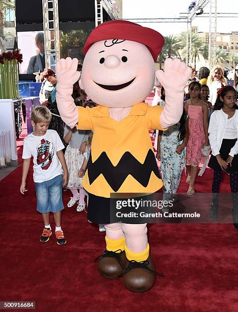 Character Charlie Brown attends "The Peanuts Movie" premiere during day three of the 12th annual Dubai International Film Festival held at the...