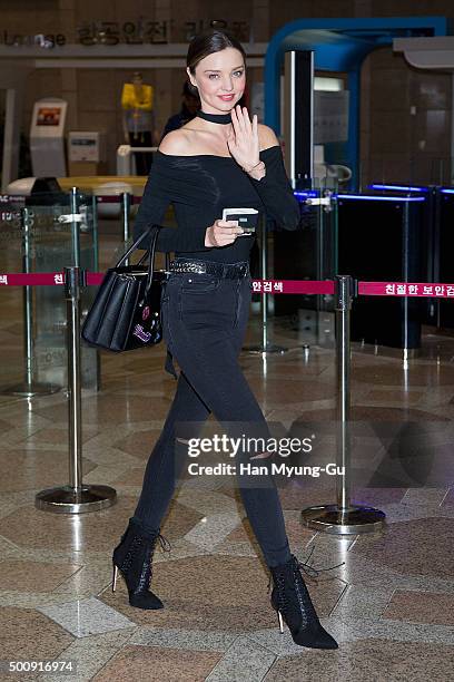 Miranda Kerr is seen on departure at Gimpo International Airport on December 11, 2015 in Seoul, South Korea.