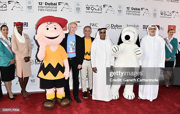 Character Charlie Brown, writer and director Craig Schulz, director Steve Martino, DIFF Chairman Abdulhamid Juma, character Snoopy and DIFF Artistic...