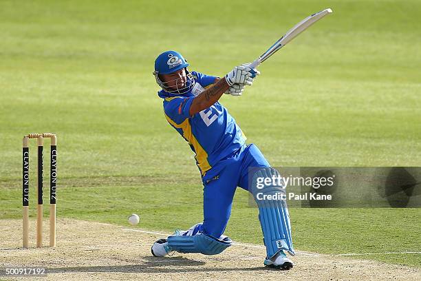 Herschelle Gibbs of the Legends bats during the WA Festival of Cricket Legends Match between the Australian Legends XI and Perth Scorchers at Aquinas...