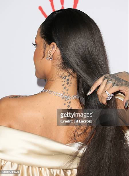 Recording Artist Rihanna, tattoo detail, attends the 2nd Annual Diamond Ball hosted By Rihanna and The Clara Lionel Foundation at The Barker Hanger...