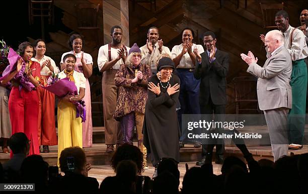 Jennifer Hudson, Cynthia Erivo, Allee Willis, Marsha Norman, Alice Walker, director John Doyle with cast during the Broadway Opening Night...
