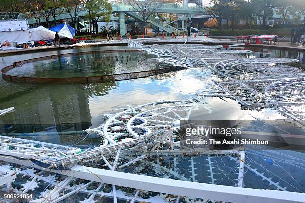 Light decoration of the Kobe Liminarie lie scattered on the ground on December 11, 2015 in Kobe, Hyogo, Japan. The illumination is held annually to...