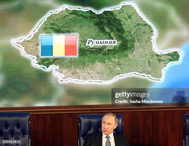 Russian President Vladimir Putin attends an annual meeting with high ranking officers of the Defence Ministry Board on December 11, 2015 in Moscow,...