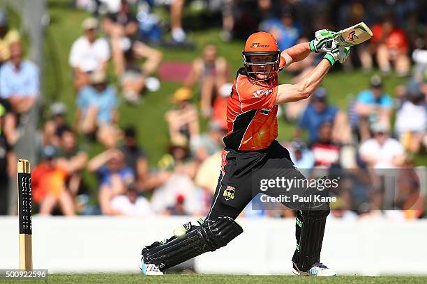 Cameron Bancroft of the Scorchers bats during the WA Festival of Cricket Legends Match between the Australian Legends XI and Perth Scorchers at...