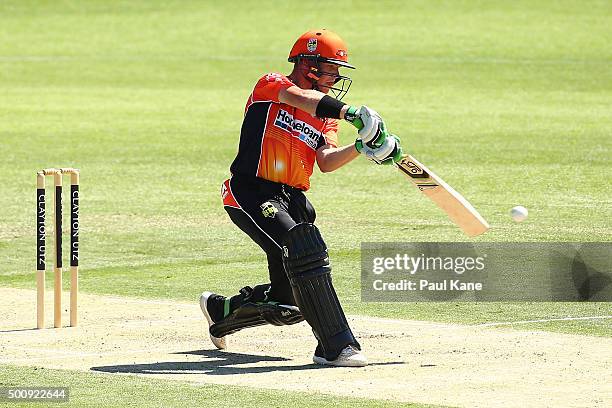 Marcus Harris of the Scorchers bats during the WA Festival of Cricket Legends Match between the Australian Legends XI and Perth Scorchers at Aquinas...