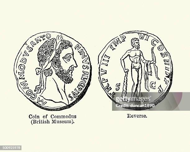 ancient roman coin showing emperor commodus - ancient roman coin stock illustrations