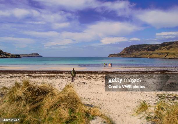 standing on the beach, calgary, isle of mull - calgary stock pictures, royalty-free photos & images