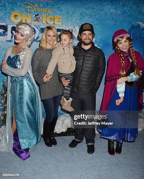 Elsa the Snow Queen, Lisa Osbourne, Pearl Osbourne, Jack Osbourne and Princess Anna arrive at the premiere of Disney On Ice's 'Frozen' at Staples...