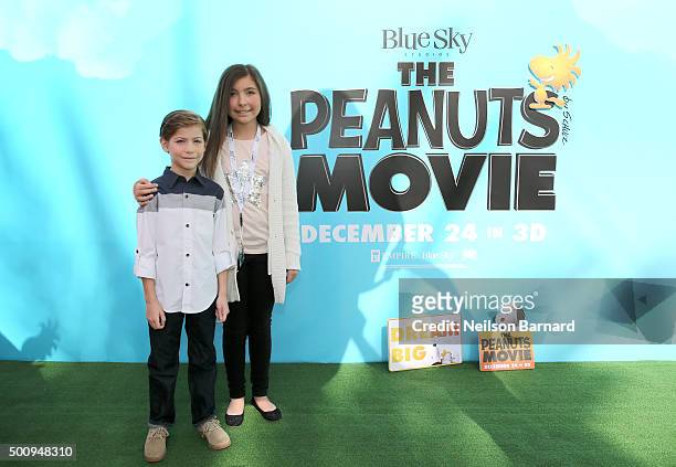 Actors Jacob Tremblay and Emma Tremblay attend "The Peanuts Movie" premiere during day three of the 12th annual Dubai International Film Festival...