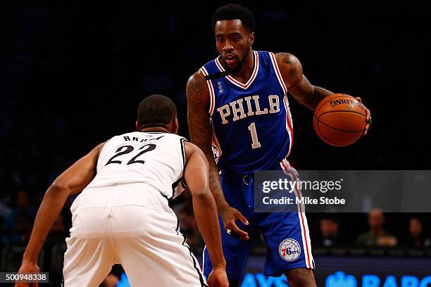 Tony Wroten of the Philadelphia 76ers in action against the Brooklyn Nets at Barclays Center on December 10, 2015 in Brooklyn borough of New York...