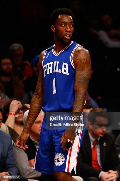 Tony Wroten of the Philadelphia 76ers in action against the Brooklyn Nets at Barclays Center on December 10, 2015 in Brooklyn borough of New York...