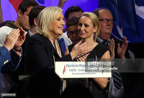 French far-right National Front President and candidate in the Nord-Pas-de-Calais Picardie region Marine Le Pen wishes a happy birthday to her niece,...