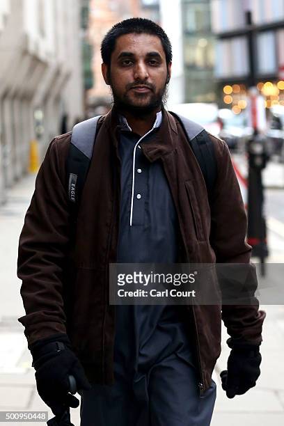Mohammed Rahman leaves the Old Bailey on December 11, 2015 in London, England. Mr Rahman was bailed after being arrested, along with radical islamic...