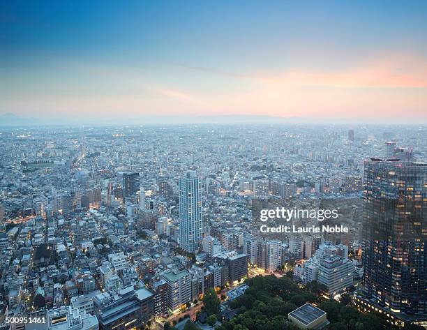cityscape, tokyo, japan - horizon over land - fotografias e filmes do acervo