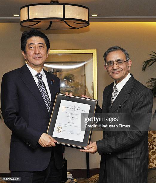 Jawaharlal Nehru University Vice Chancellor Sudhir Kumar Sopory conferred the degree of Doctor of Philosophy to Japanese Prime Minister Shinzo Abe,...