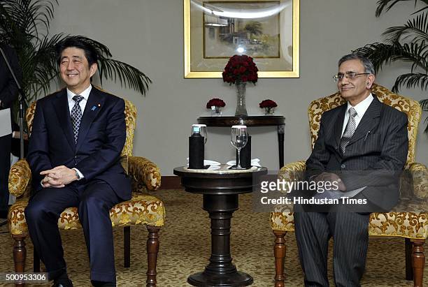 Jawaharlal Nehru University Vice Chancellor Sudhir Kumar Sopory with Japnese Prime Minister Shinzo Abe after conferred the degree of Doctor of...