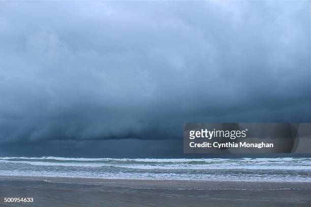 Heavy dark clouds above the Atlantic Ocean as Tropical Storm / Hurricane Arthur passes off the coast of Daytona Beach Shores, Florida on July 2, 2014
