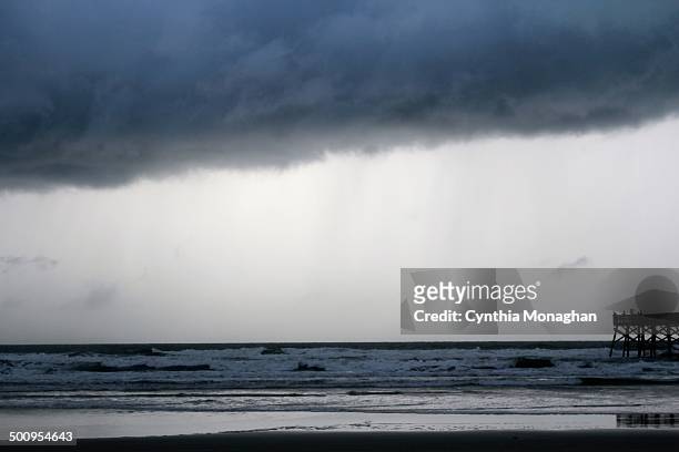 Ominous cloud over beach and pier in Daytona Beach Shores, Florida during Tropical Storm / Hurricane Arthur on July 2, 2014
